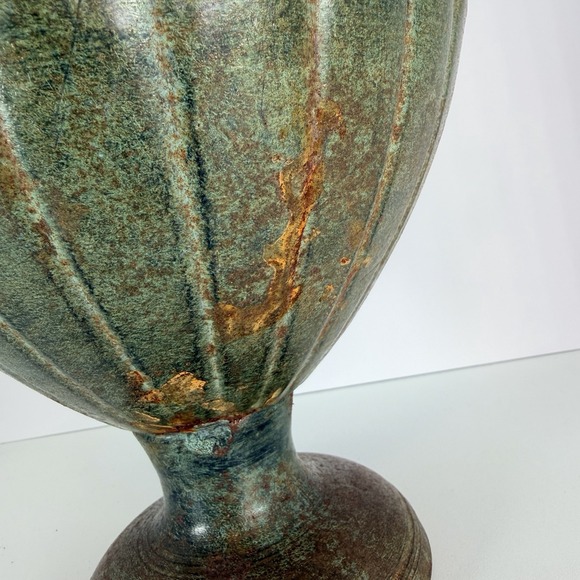 Bronze Tone Metal Urn Jardiniere Vase Handles Pedestal VTG Neoclassical Style - Picture 8 of 12